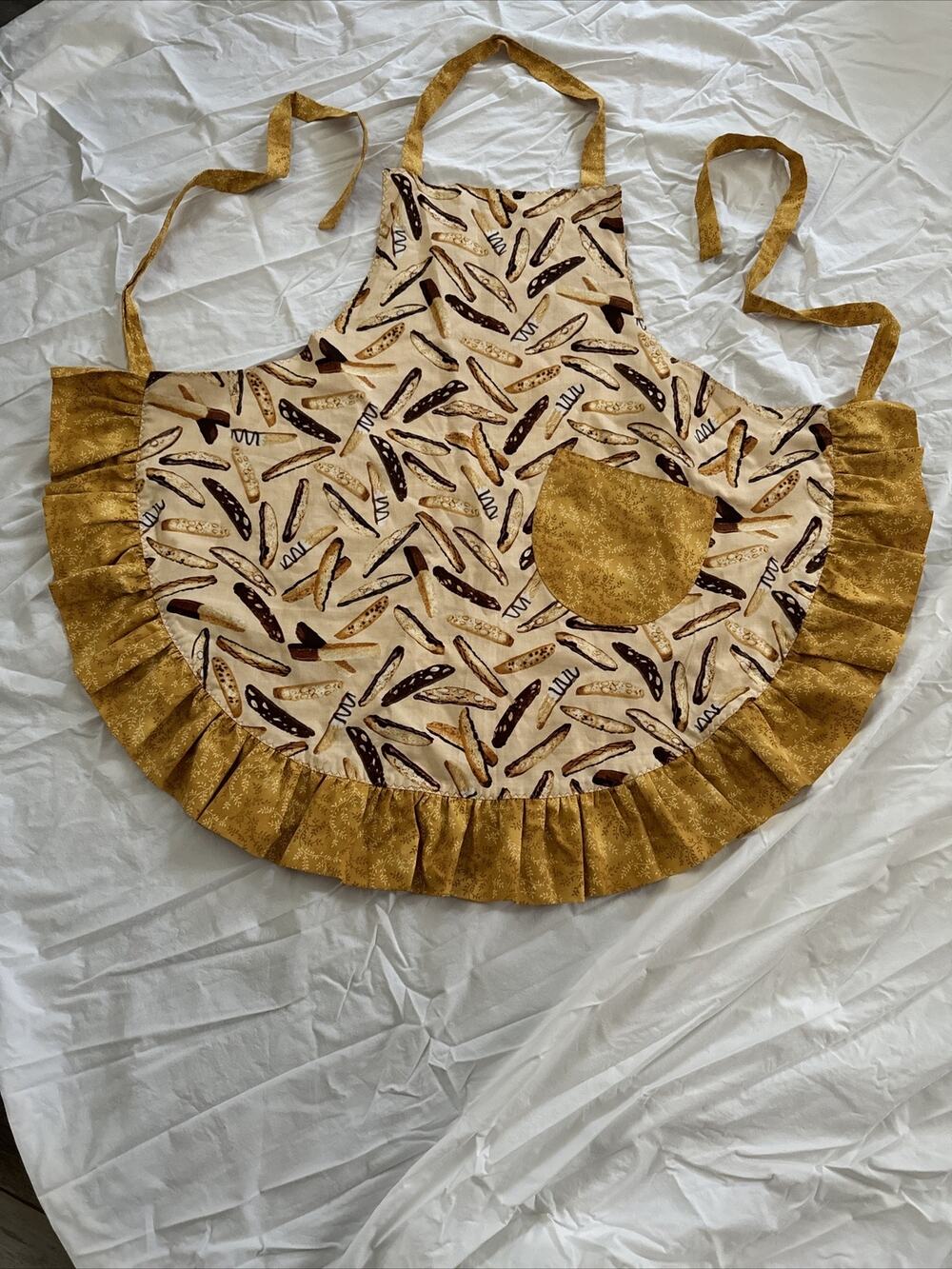 Gourmet Tossed Biscotti Print Fabric Floral Reversible Pocket Tie Apron